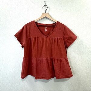 Sonoma Goods for Life Rust Babydoll V-Neck Cotton Tee Size XL